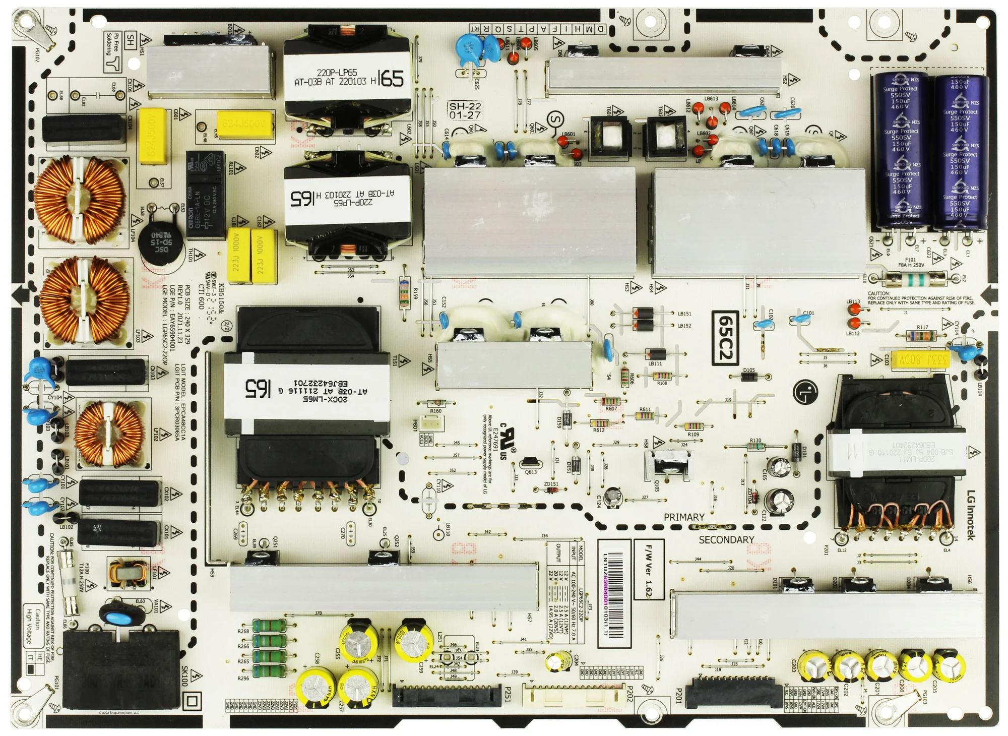 Genuine New LG TV Power Supply Assembly PCB – Part No. EAY65904001 For Model No. OLED65C2